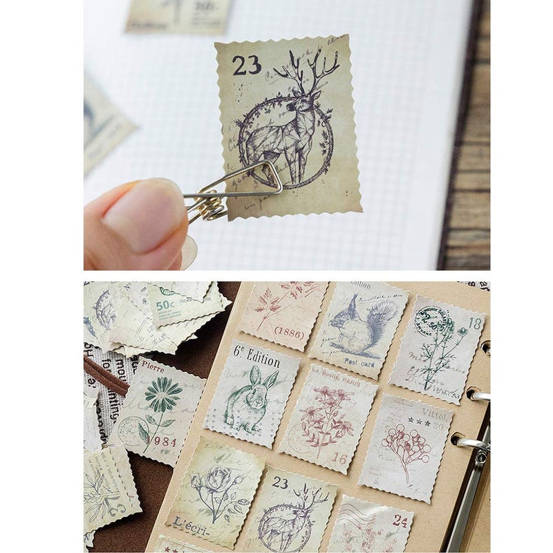 EORTA 138 Pcs/3 Sets Post Stamp Stickers Retro Cute Plants/Animals Decorative Sticker Square Adhesive Sticker Envelope/Bag Seal by EORTA for Diary Planner Bottles Scrapbook DIY Craft Gift, Forest Theme - Image 3